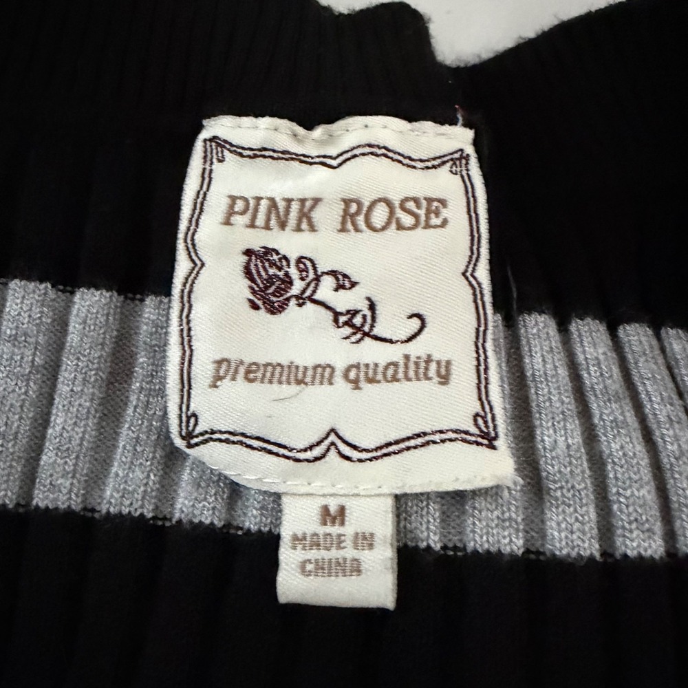Y2K Women Striped Fitted Sweater Knit Top Size M Elena Bella Swan Deep V Neck - Picture 3 of 8